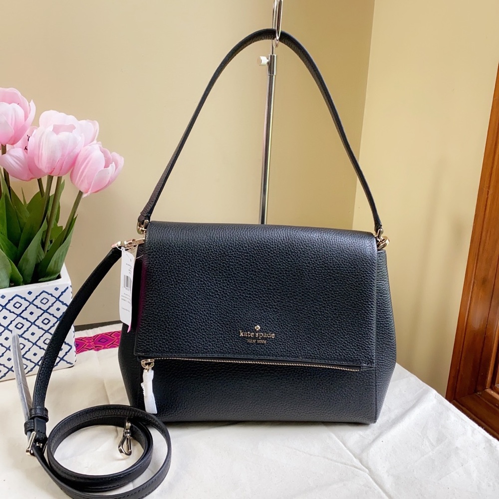 kate spade Black Pebbled Leather Shoulder Bag with Gold Hardware
